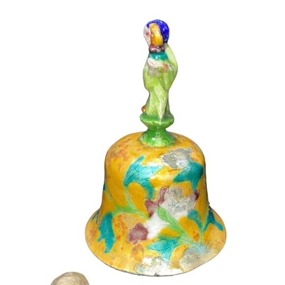 Vintage Hand-Painted Ceramic Bell With Floral Design & Figurine Handle - Picture 2 of 13